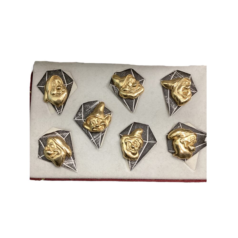 VTG Collectible Disney Snow White’s Seven Dwarfs Chunky Pins Gold Tone 7Pins Box